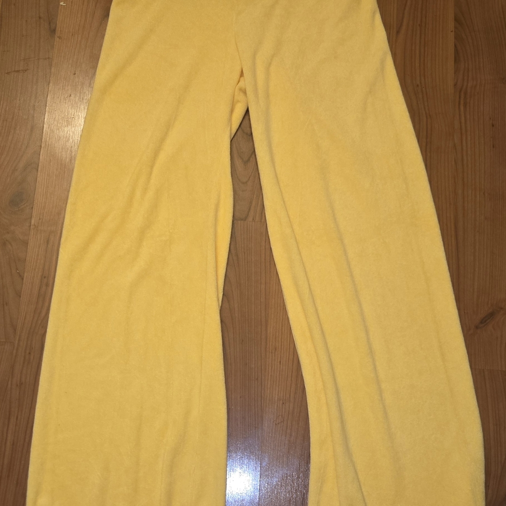 Y2K Juicy Couture Terry Cloth Bright Yellow Wide Leg Lounge Pants Size Medium